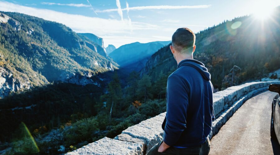 Man in nature during the fall