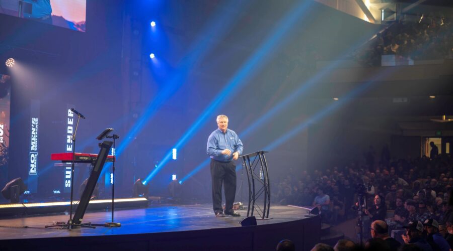 Steve Sonderman speaking at the 2026 No Regrets Men's Conference